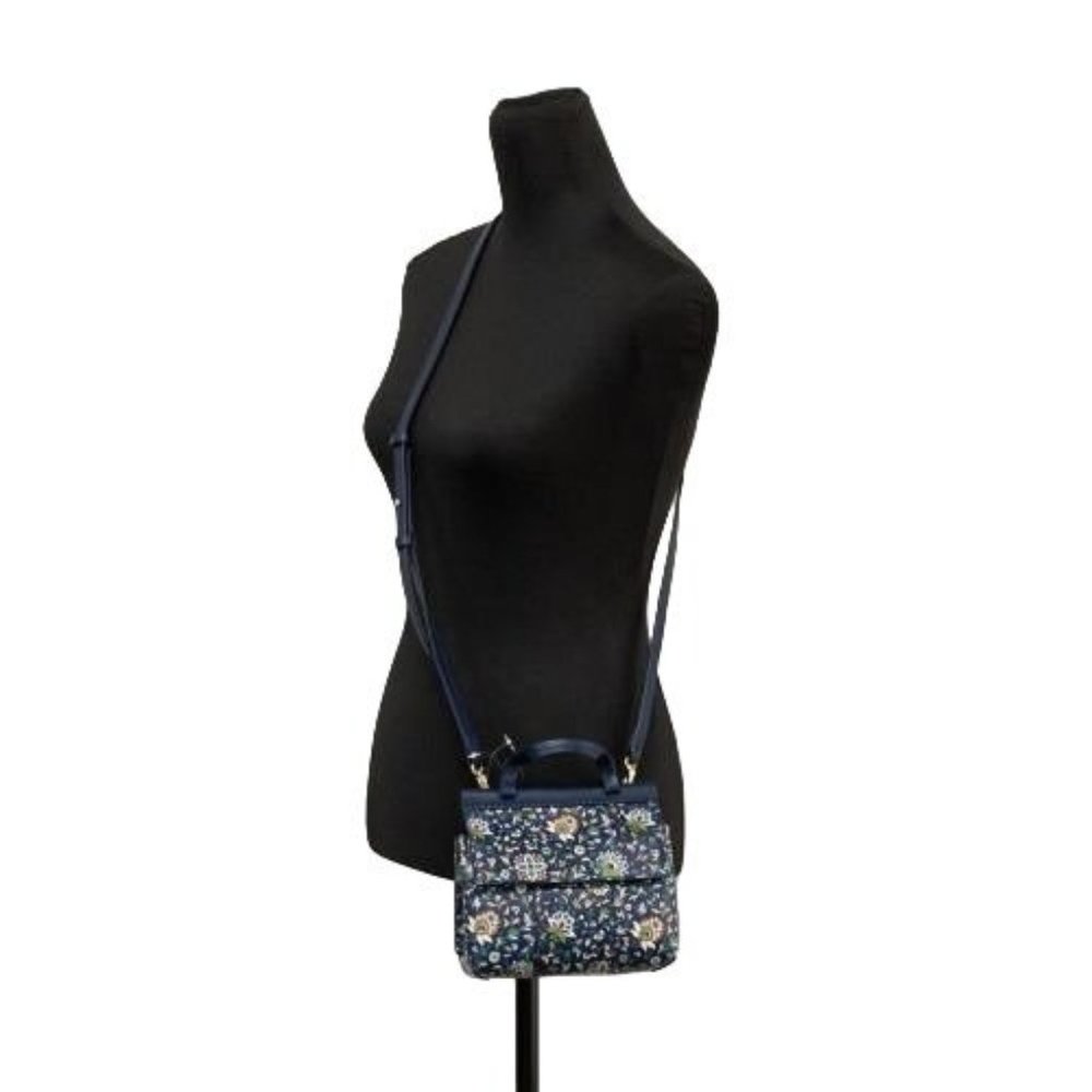 NEW Tory Burch Block Navy Soleil Floral Leather Mini Satchel Crossbody Bag - Picture 2 of 14